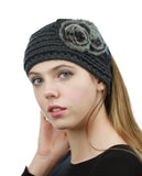NYFASHION101 Hand Knitted Furry Flowers Winter Headband Headwrap