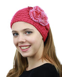 NYFASHION101 Hand Knitted Furry Flowers Winter Headband Headwrap