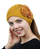 NYFASHION101 Hand Knitted Furry Flowers Winter Headband Headwrap