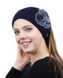 NYFASHION101 Hand Knitted Furry Flowers Winter Headband Headwrap