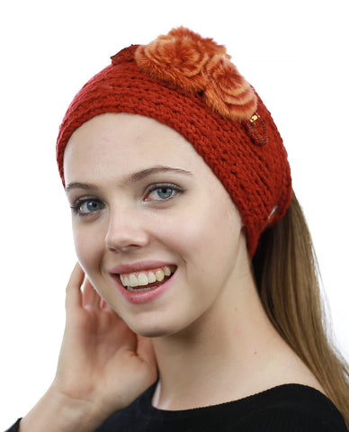 NYFASHION101 Hand Knitted Furry Flowers Winter Headband Headwrap