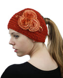 NYFASHION101 Hand Knitted Furry Flowers Winter Headband Headwrap