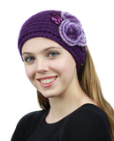 NYFASHION101 Hand Knitted Furry Flowers Winter Headband Headwrap