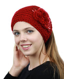 NYFASHION101 Hand Knitted Furry Flowers Winter Headband Headwrap