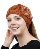 NYFASHION101 Hand Knitted Furry Flowers Winter Headband Headwrap
