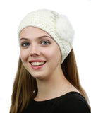 NYFASHION101 Hand Knitted Furry Flowers Winter Headband Headwrap
