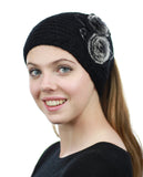 NYFASHION101 Hand Knitted Furry Flowers Winter Headband Headwrap