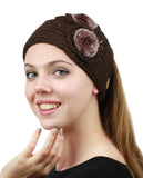 NYFASHION101 Hand Knitted Furry Flowers Winter Headband Headwrap