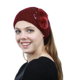 NYFASHION101 Hand Knitted Furry Flowers Winter Headband Headwrap