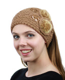 NYFASHION101 Hand Knitted Furry Flowers Winter Headband Headwrap