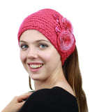 NYFASHION101 Hand Knitted Furry Flowers Winter Headband Headwrap