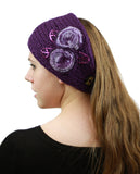 NYFASHION101 Hand Knitted Furry Flowers Winter Headband Headwrap