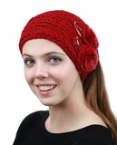 NYFASHION101 Hand Knitted Furry Flowers Winter Headband Headwrap