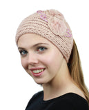 NYFASHION101 Hand Knitted Furry Flowers Winter Headband Headwrap