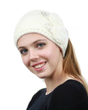 NYFASHION101 Hand Knitted Furry Flowers Winter Headband Headwrap