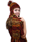 NYFASHION101 Nepal Wool Fleeced Hand Knit Ski Trooper Hat Scarf Set