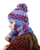 NYFASHION101 Nepal Wool Fleeced Hand Knit Ski Trooper Hat Scarf Set