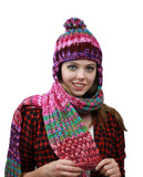 NYFASHION101 Nepal Wool Fleeced Hand Knit Ski Trooper Hat Scarf Set