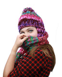 NYFASHION101 Nepal Wool Fleeced Hand Knit Ski Trooper Hat Scarf Set