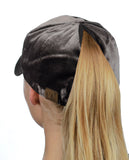 C.C Ponycap Messy High Bun Ponytail Soft Velvet Adjustable Baseball Cap Hat