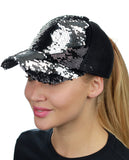 C.C Ponycap Messy Bun Ponytail Reversible Magic Sequin Adjustable Baseball Cap