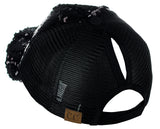 C.C Ponycap Messy Bun Ponytail Reversible Magic Sequin Adjustable Baseball Cap