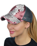 C.C Ponycap Messy Bun Ponytail Reversible Magic Sequin Adjustable Baseball Cap
