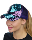 C.C Ponycap Messy Bun Ponytail Reversible Magic Sequin Adjustable Baseball Cap