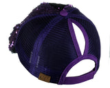 C.C Ponycap Messy Bun Ponytail Reversible Magic Sequin Adjustable Baseball Cap