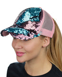 C.C Ponycap Messy Bun Ponytail Reversible Magic Sequin Adjustable Baseball Cap