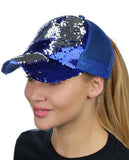 C.C Ponycap Messy Bun Ponytail Reversible Magic Sequin Adjustable Baseball Cap