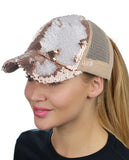 C.C Ponycap Messy Bun Ponytail Reversible Magic Sequin Adjustable Baseball Cap