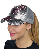 C.C Ponycap Messy Bun Ponytail Reversible Magic Sequin Adjustable Baseball Cap
