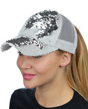 C.C Ponycap Messy Bun Ponytail Reversible Magic Sequin Adjustable Baseball Cap