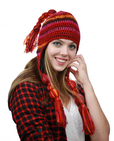 NYFASHION101 Nepal Handmade Ear Flaps Wool Fleece Lined Winter Hat