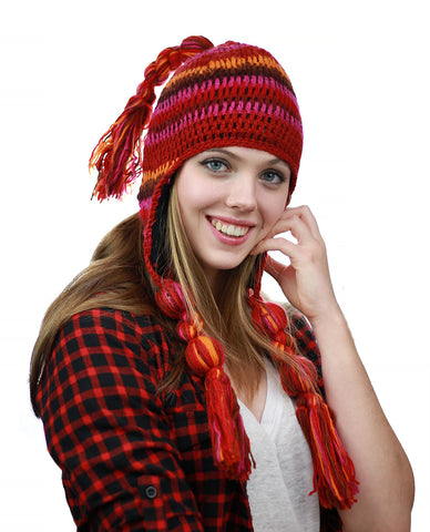 NYFASHION101 Nepal Handmade Ear Flaps Wool Fleece Lined Winter Hat-C10