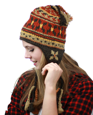 NYFASHION101 Nepal Handmade Ear Flaps Wool Fleece Lined Winter Hat