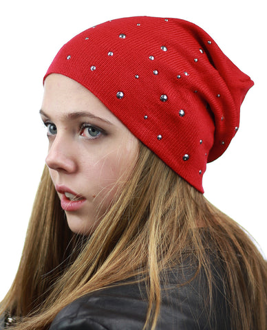 NYFASHION101 Unisex Comfort & Warm Knit Studded Slouchy Beanie Hat