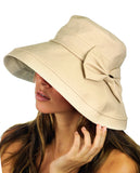 NYFASHION101 Women's Summer Packable Bow Accent Foldable Brim Beach Sun Hat