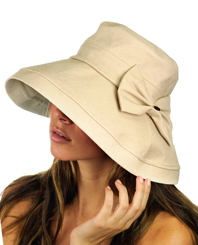 NYFASHION101 Women's Summer Packable Bow Accent Foldable Brim Beach Sun Hat