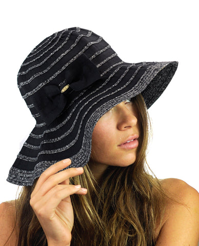 NYFASHION101 Crushable Two Tone Weaved Removable Bow Floppy Brim Sun Hat