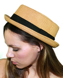 NYfashion101 Straw Woven Band Accent Flat Top Porkpie Fedora Hat