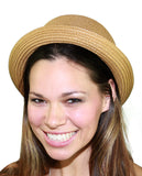 NYfashion101 Straw Woven Band Accent Flat Top Porkpie Fedora Hat