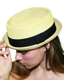 NYfashion101 Straw Woven Band Accent Flat Top Porkpie Fedora Hat