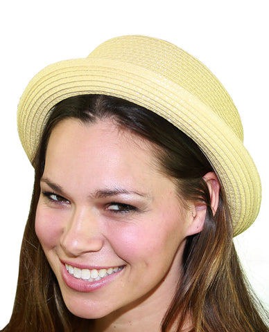 NYfashion101 Straw Woven Band Accent Flat Top Porkpie Fedora Hat