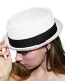 NYfashion101 Straw Woven Band Accent Flat Top Porkpie Fedora Hat