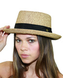 NYFASHION101 Unisex Two Tone Straw Weaved Panama Pork Pie Hat - L/Xl