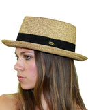 NYFASHION101 Unisex Two Tone Straw Weaved Panama Pork Pie Hat - L/Xl