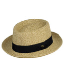 NYFASHION101 Unisex Two Tone Straw Weaved Panama Pork Pie Hat - L/Xl