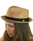 NYFASHION101 Striped Band Straw Weaved Lightweight Trilby Fedora Hat